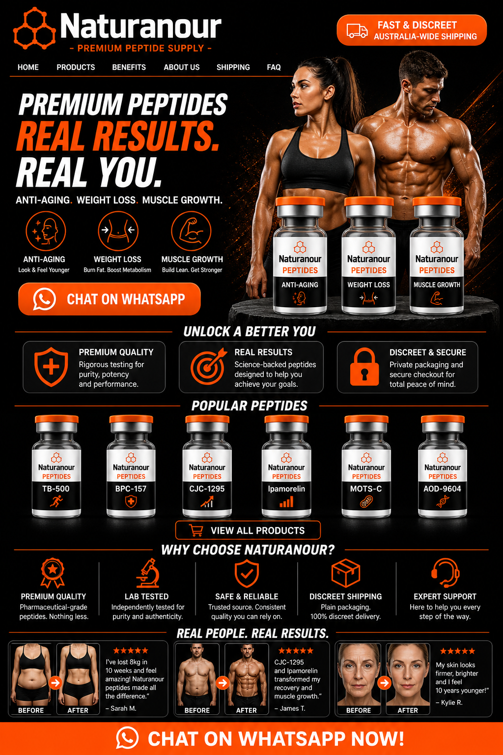 Naturanour premium peptides, benefits, popular products, quality promises and customer results